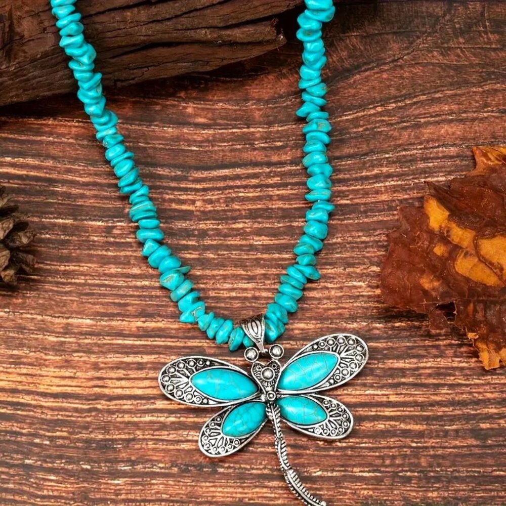 Necklace Turquoise Dragonfly Boho Native Southwest Lucky Trendy Stylish Bug Glam